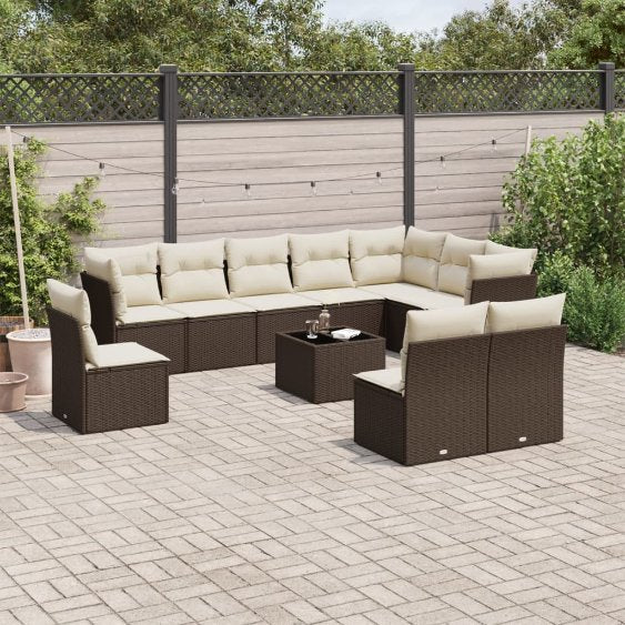 vidaXL 10-tlg. Garten-Sofagarnitur mit Kissen Schwarz Poly Rattan