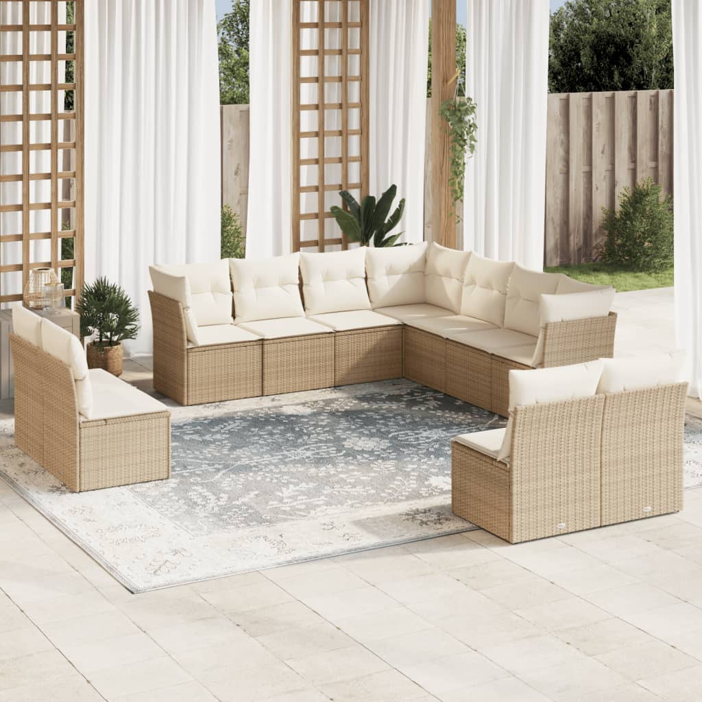 11-tlg. Garten-Sofagarnitur mit Kissen Schwarz Poly Rattan