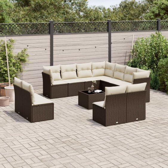 11-tlg. Garten-Sofagarnitur mit Kissen Schwarz Poly Rattan