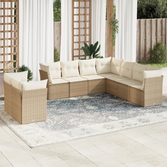 9-tlg. Garten-Sofagarnitur mit Kissen Schwarz Poly Rattan