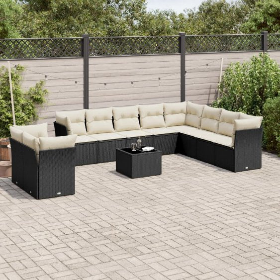 vidaXL 10-tlg. Garten-Sofagarnitur mit Kissen Schwarz Poly Rattan
