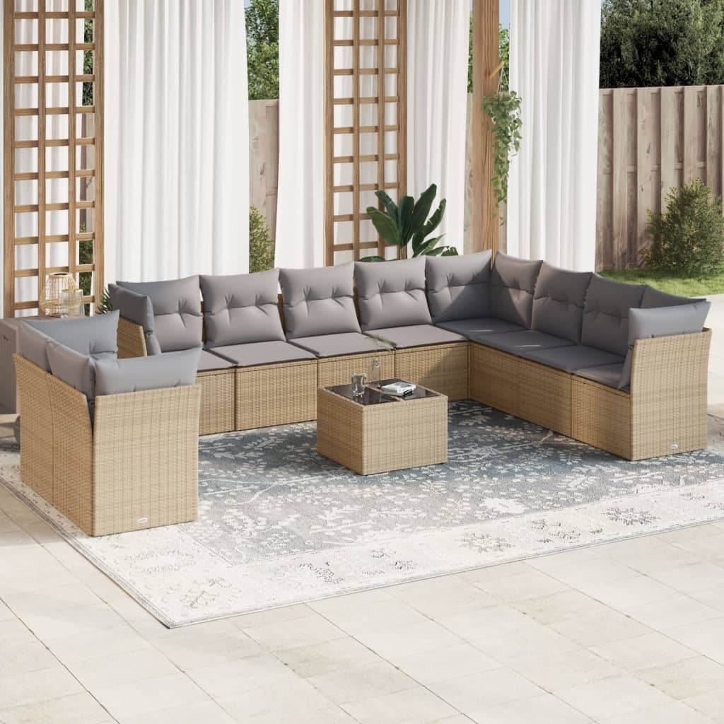 vidaXL 10-tlg. Garten-Sofagarnitur mit Kissen Schwarz Poly Rattan