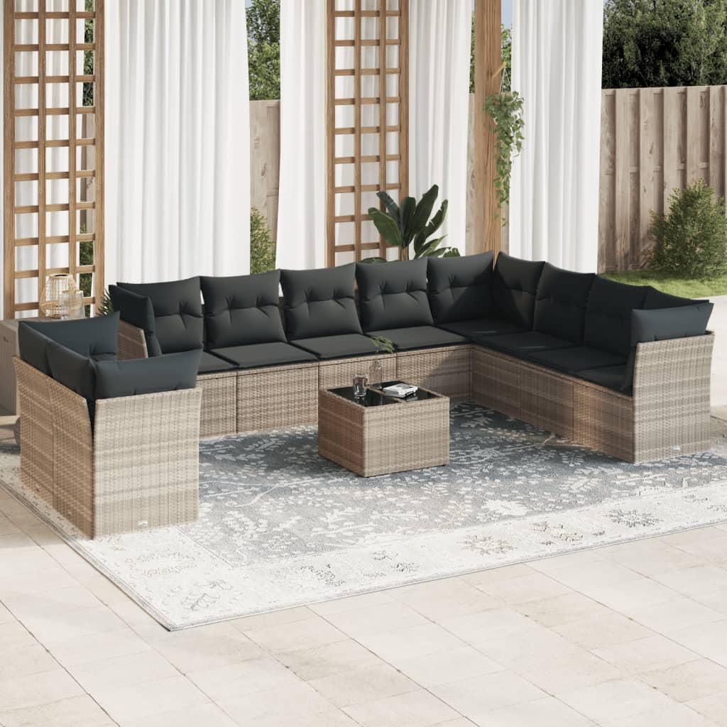 vidaXL 10-tlg. Garten-Sofagarnitur mit Kissen Schwarz Poly Rattan