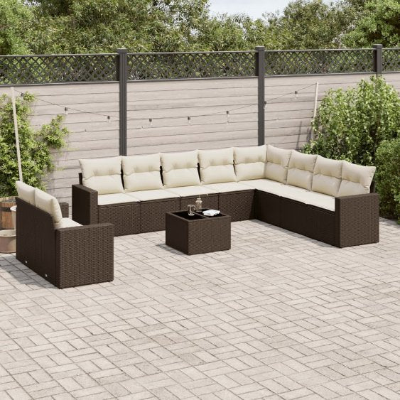 vidaXL 10-tlg. Garten-Sofagarnitur mit Kissen Schwarz Poly Rattan