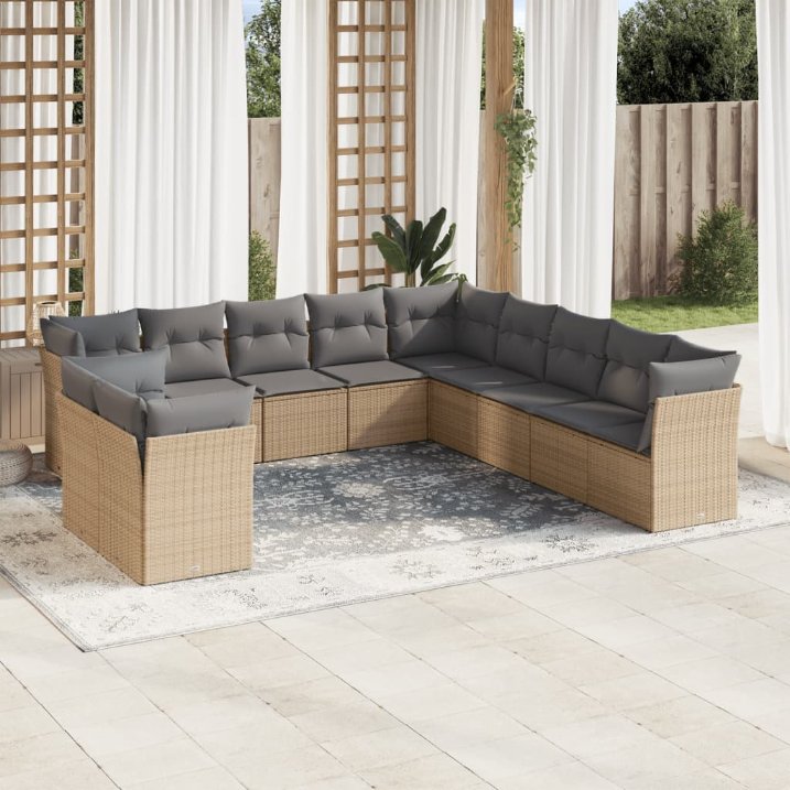 11-tlg. Garten-Sofagarnitur mit Kissen Schwarz Poly Rattan