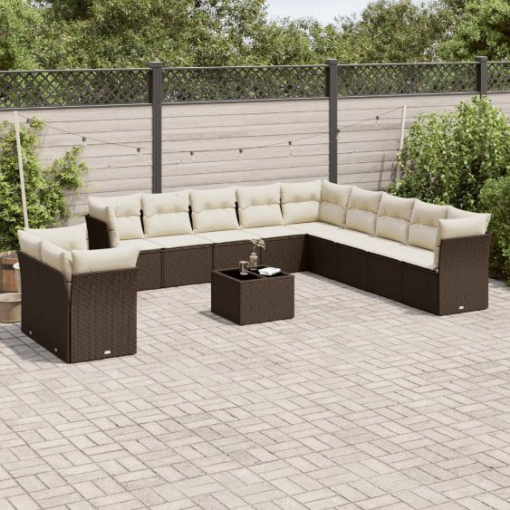 11-tlg. Garten-Sofagarnitur mit Kissen Schwarz Poly Rattan