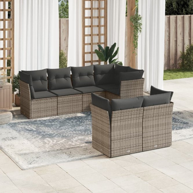 7-tlg. Garten-Sofagarnitur mit Kissen Schwarz Poly Rattan