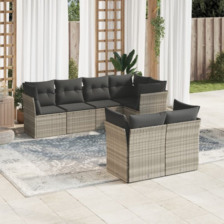 7-tlg. Garten-Sofagarnitur mit Kissen Schwarz Poly Rattan