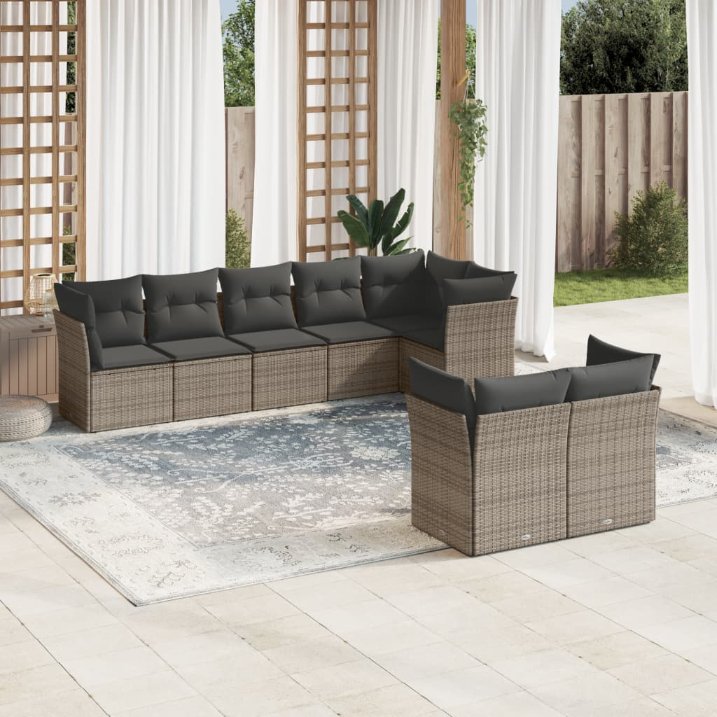 8-tlg. Garten-Sofagarnitur mit Kissen Schwarz Poly Rattan