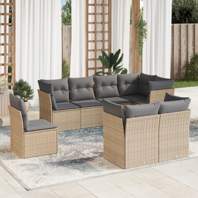 8-tlg. Garten-Sofagarnitur mit Kissen Schwarz Poly Rattan
