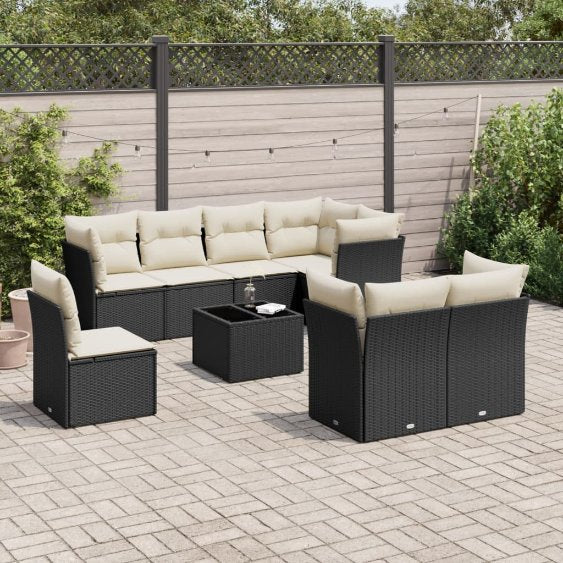 8-tlg. Garten-Sofagarnitur mit Kissen Schwarz Poly Rattan