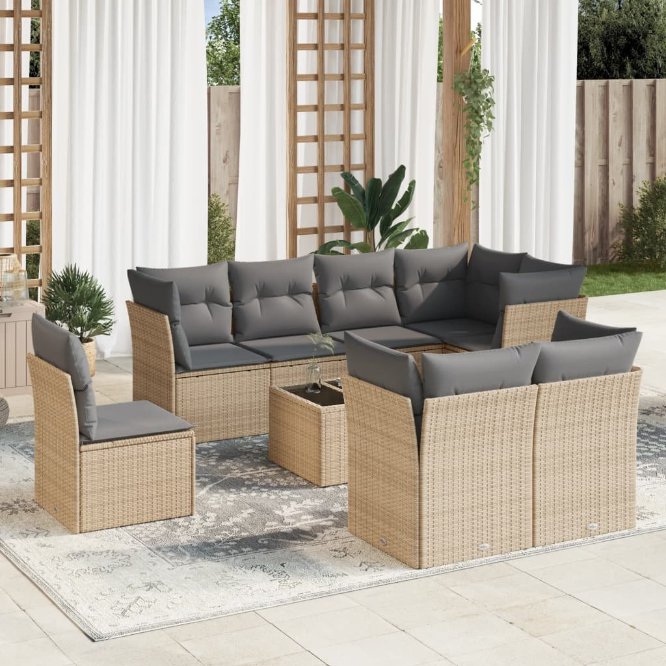 8-tlg. Garten-Sofagarnitur mit Kissen Schwarz Poly Rattan