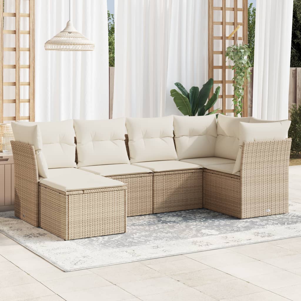 6-tlg. Garten-Sofagarnitur mit Kissen Schwarz Poly Rattan