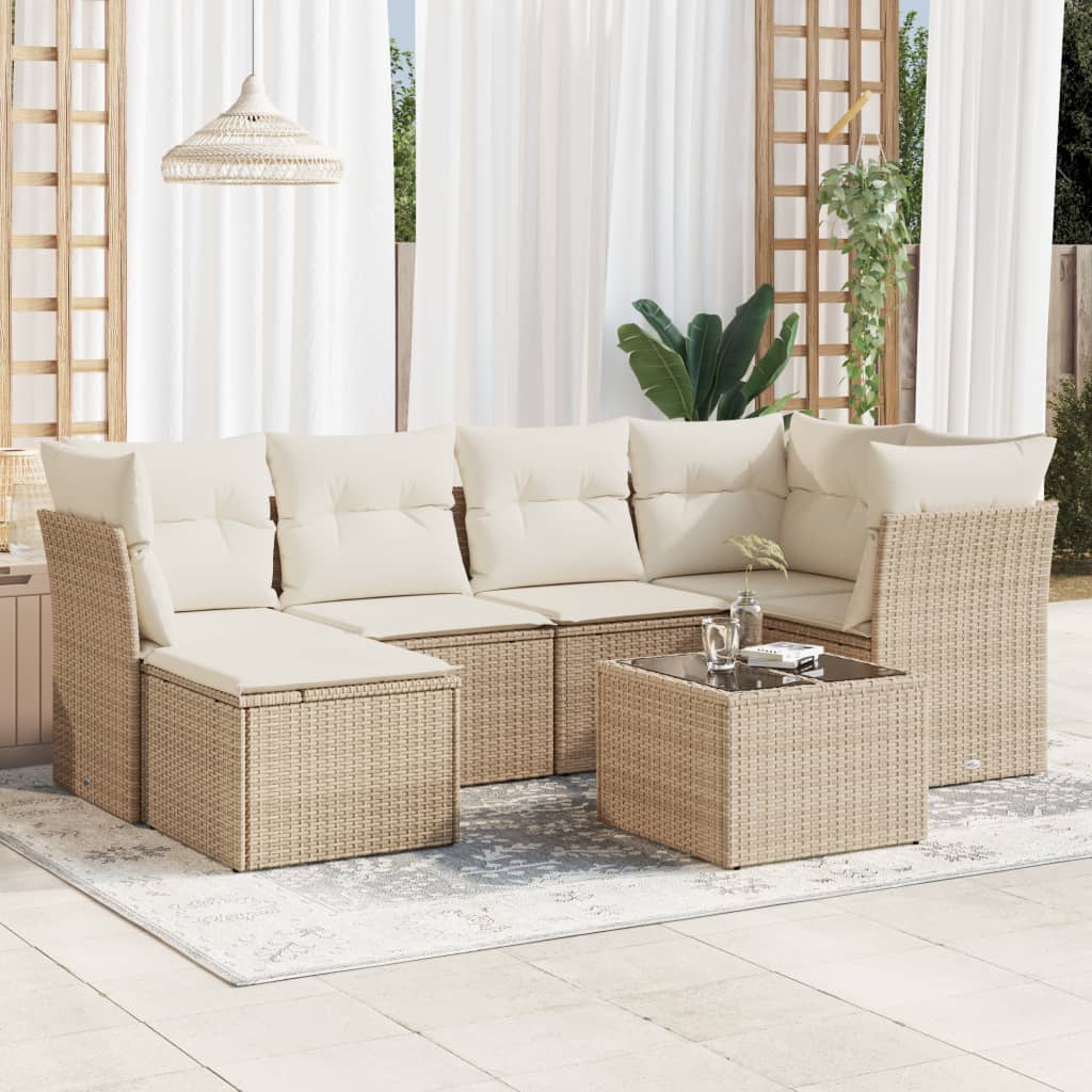 6-tlg. Garten-Sofagarnitur mit Kissen Schwarz Poly Rattan