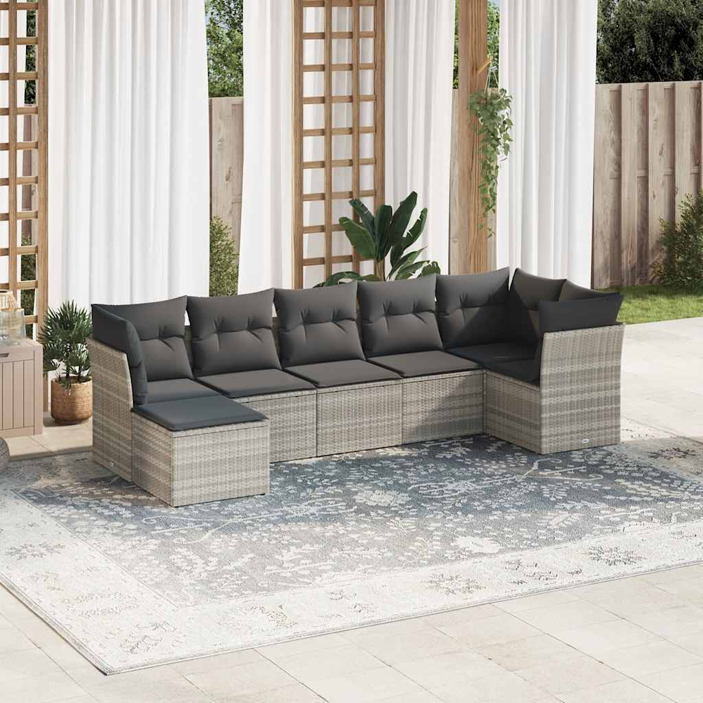 7-tlg. Garten-Sofagarnitur mit Kissen Schwarz Poly Rattan
