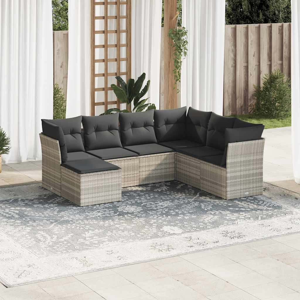 7-tlg. Garten-Sofagarnitur mit Kissen Schwarz Poly Rattan