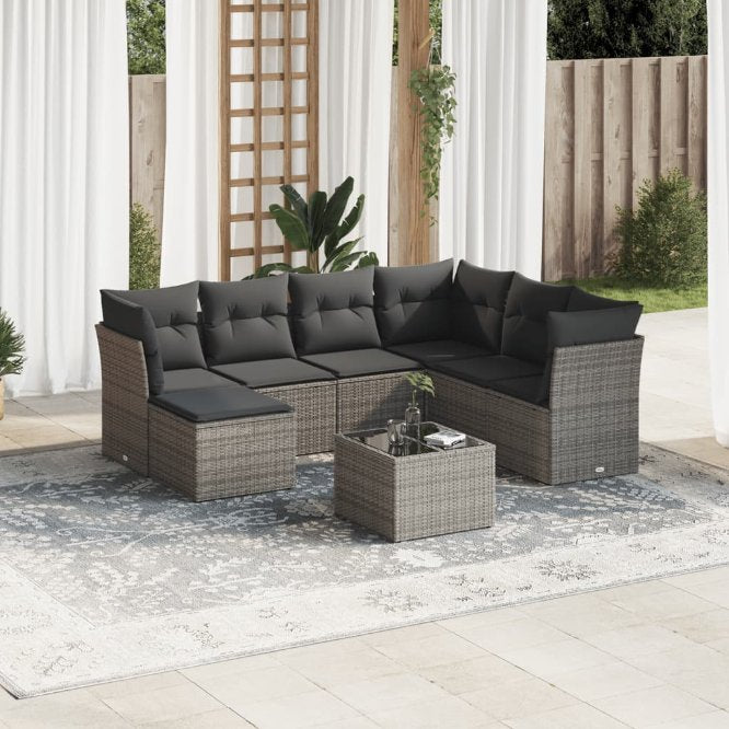 7-tlg. Garten-Sofagarnitur mit Kissen Schwarz Poly Rattan