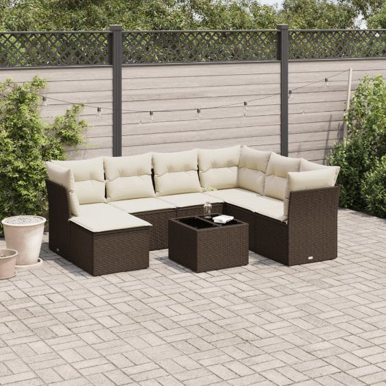 7-tlg. Garten-Sofagarnitur mit Kissen Schwarz Poly Rattan