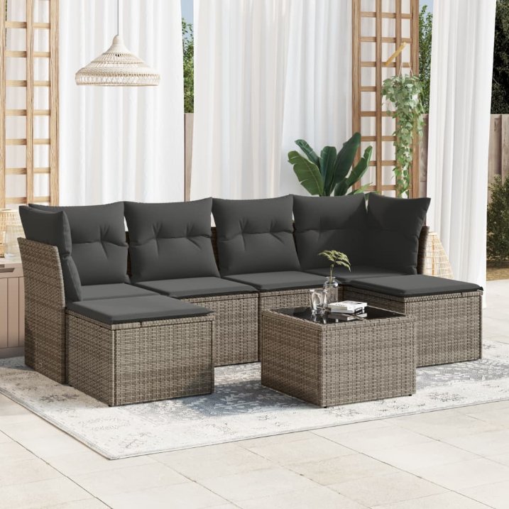 6-tlg. Garten-Sofagarnitur mit Kissen Schwarz Poly Rattan