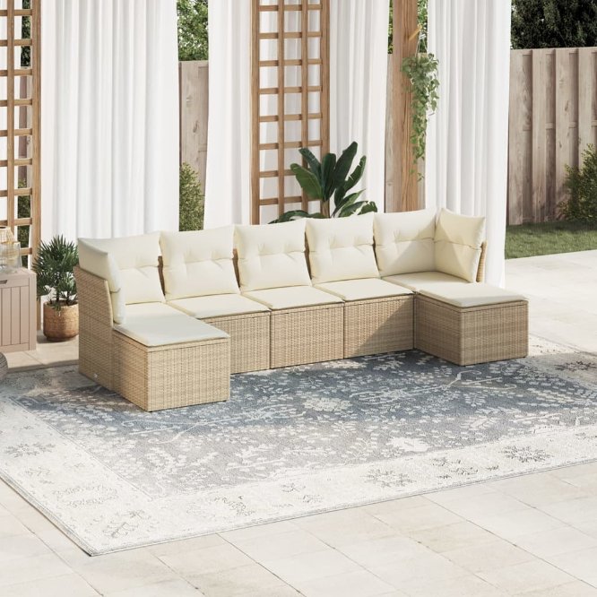 7-tlg. Garten-Sofagarnitur mit Kissen Schwarz Poly Rattan