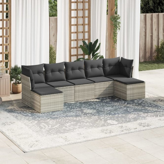 7-tlg. Garten-Sofagarnitur mit Kissen Schwarz Poly Rattan
