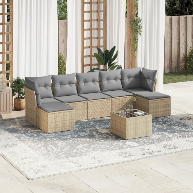 7-tlg. Garten-Sofagarnitur mit Kissen Schwarz Poly Rattan