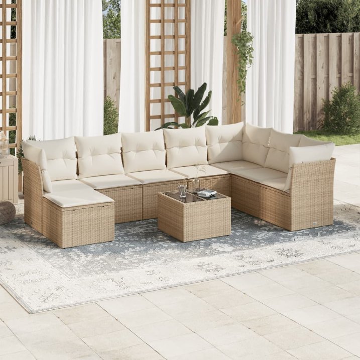 8-tlg. Garten-Sofagarnitur mit Kissen Schwarz Poly Rattan