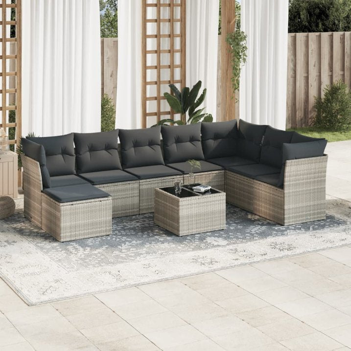 8-tlg. Garten-Sofagarnitur mit Kissen Schwarz Poly Rattan