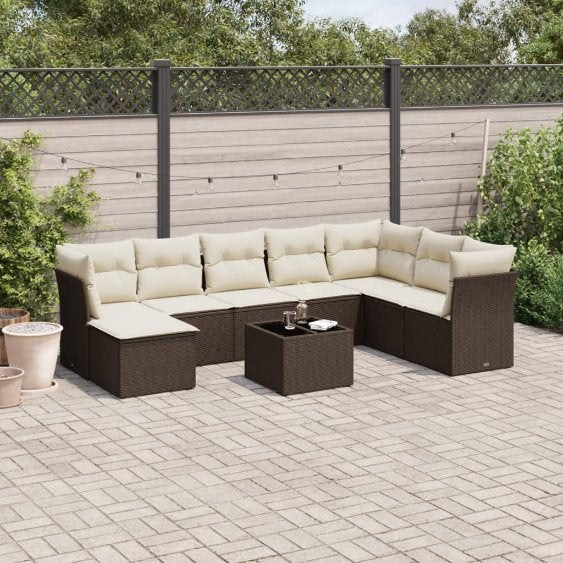 8-tlg. Garten-Sofagarnitur mit Kissen Schwarz Poly Rattan