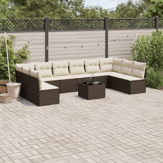 vidaXL 10-tlg. Garten-Sofagarnitur mit Kissen Schwarz Poly Rattan