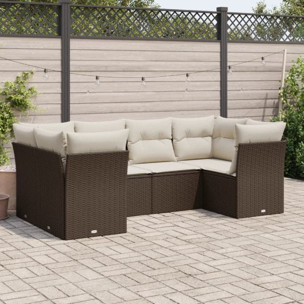 6-tlg. Garten-Sofagarnitur mit Kissen Schwarz Poly Rattan