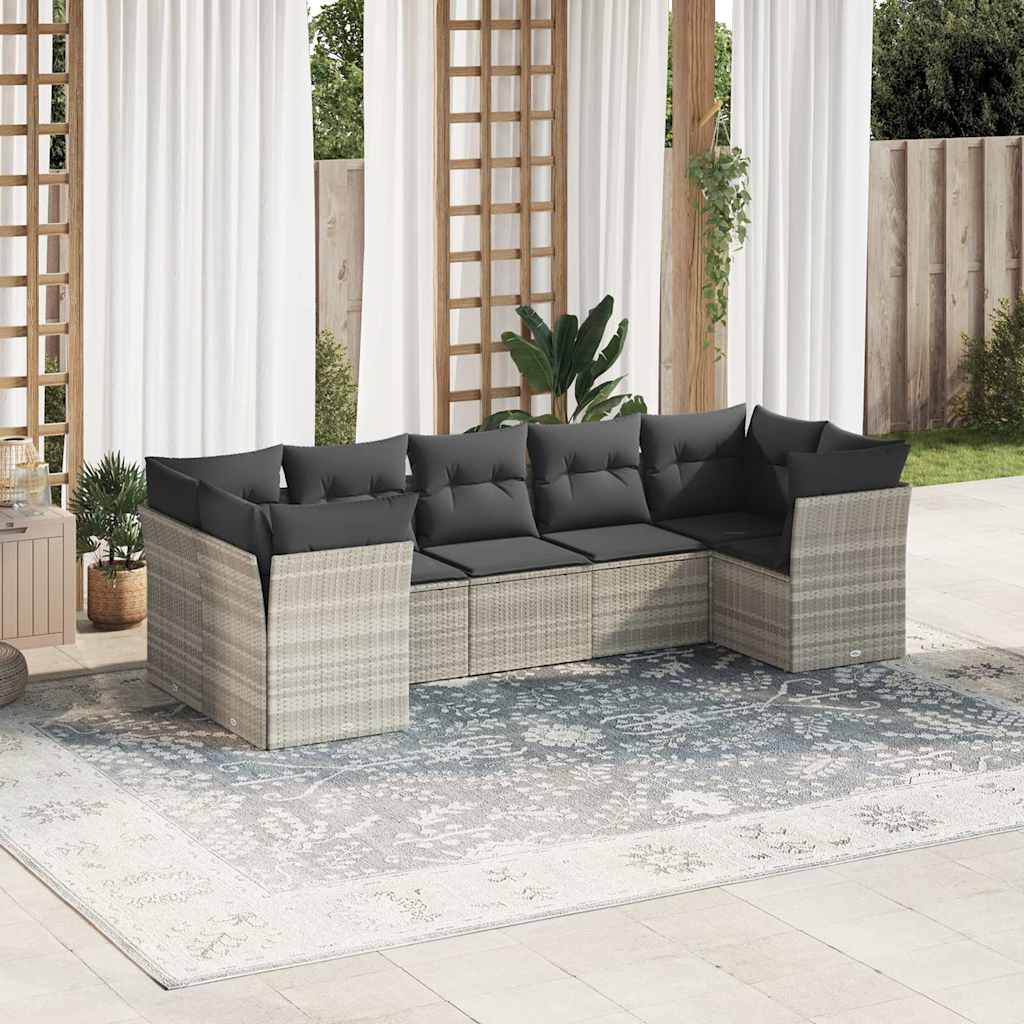 7-tlg. Garten-Sofagarnitur mit Kissen Schwarz Poly Rattan