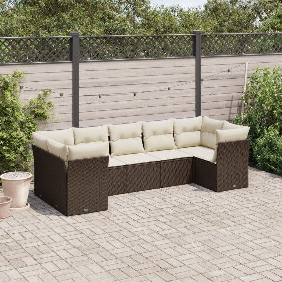 7-tlg. Garten-Sofagarnitur mit Kissen Schwarz Poly Rattan