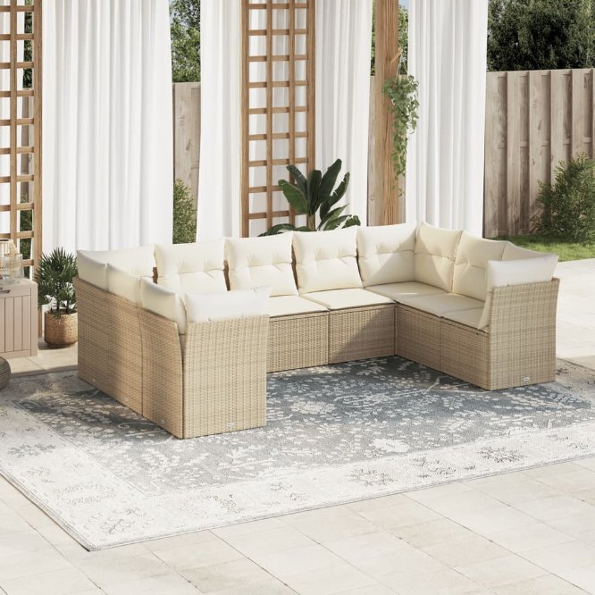 9-tlg. Garten-Sofagarnitur mit Kissen Schwarz Poly Rattan