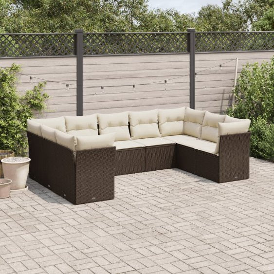 9-tlg. Garten-Sofagarnitur mit Kissen Schwarz Poly Rattan