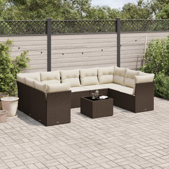 9-tlg. Garten-Sofagarnitur mit Kissen Schwarz Poly Rattan