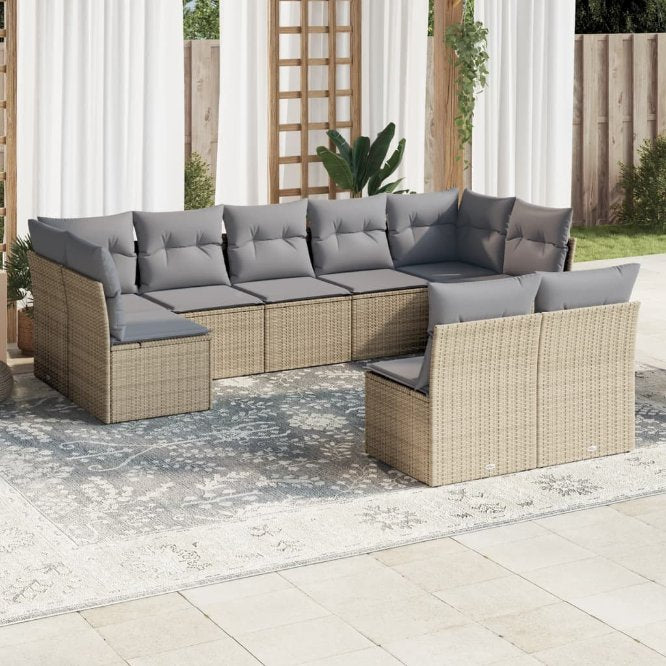 9-tlg. Garten-Sofagarnitur mit Kissen Schwarz Poly Rattan