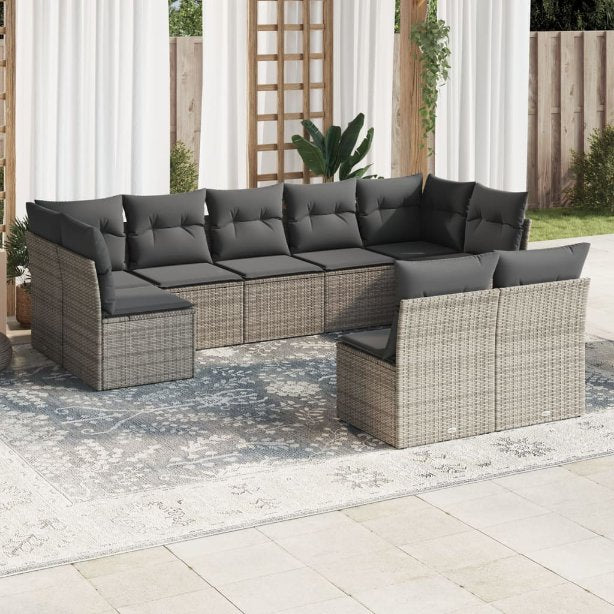 9-tlg. Garten-Sofagarnitur mit Kissen Schwarz Poly Rattan