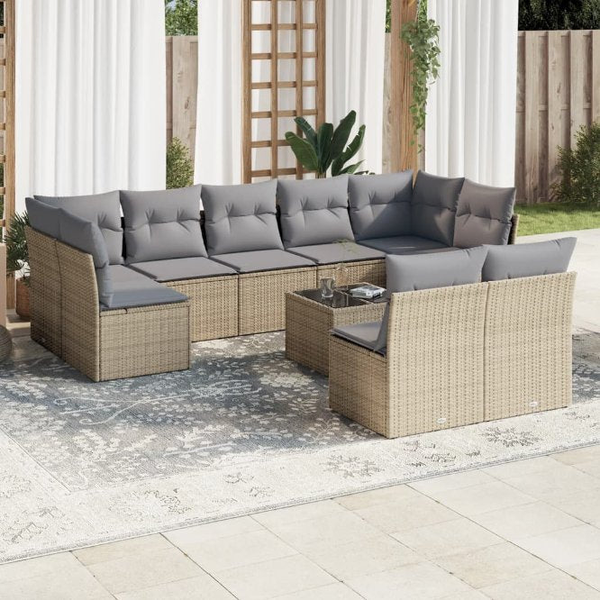 9-tlg. Garten-Sofagarnitur mit Kissen Schwarz Poly Rattan