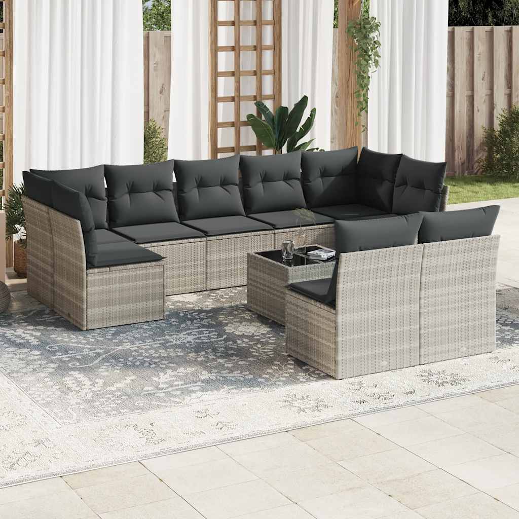 9-tlg. Garten-Sofagarnitur mit Kissen Schwarz Poly Rattan