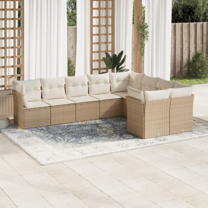 9-tlg. Garten-Sofagarnitur mit Kissen Schwarz Poly Rattan