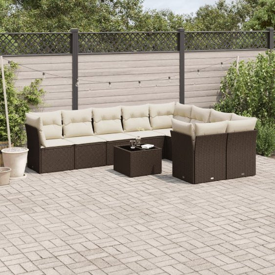 9-tlg. Garten-Sofagarnitur mit Kissen Schwarz Poly Rattan