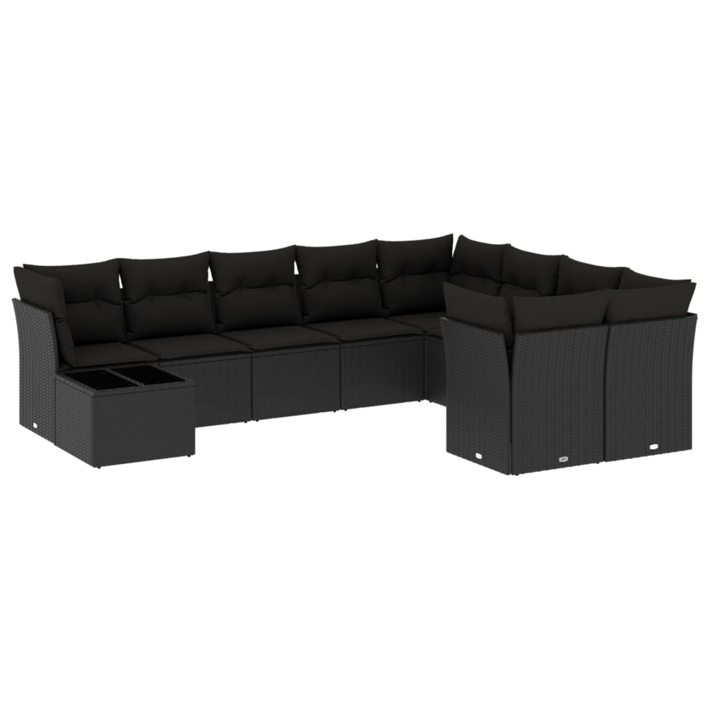 vidaXL 10-tlg. Garten-Sofagarnitur mit Kissen Schwarz Poly Rattan