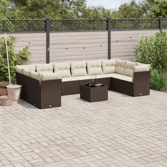 vidaXL 10-tlg. Garten-Sofagarnitur mit Kissen Schwarz Poly Rattan