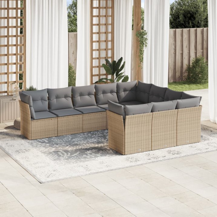 vidaXL 10-tlg. Garten-Sofagarnitur mit Kissen Schwarz Poly Rattan