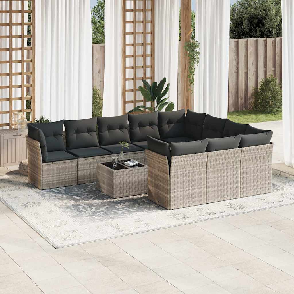 vidaXL 10-tlg. Garten-Sofagarnitur mit Kissen Schwarz Poly Rattan