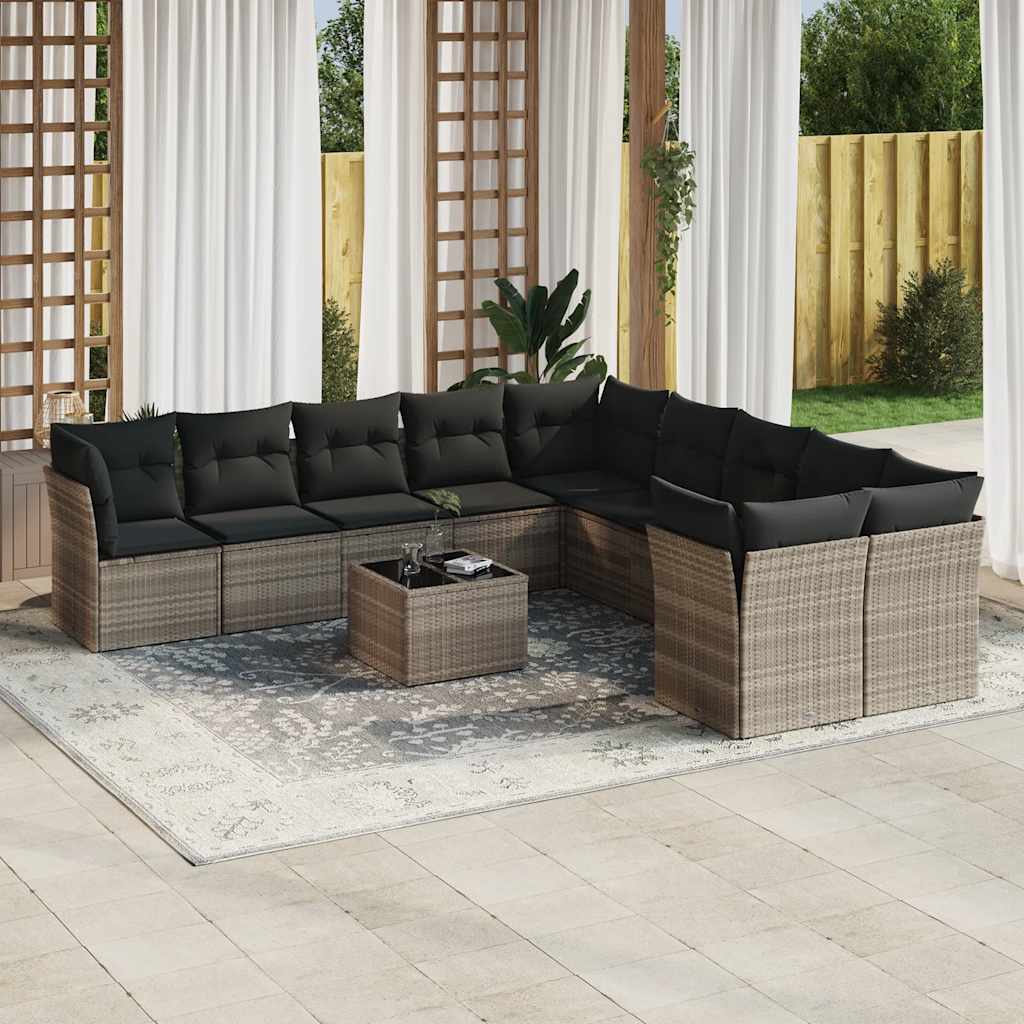 vidaXL 10-tlg. Garten-Sofagarnitur mit Kissen Schwarz Poly Rattan