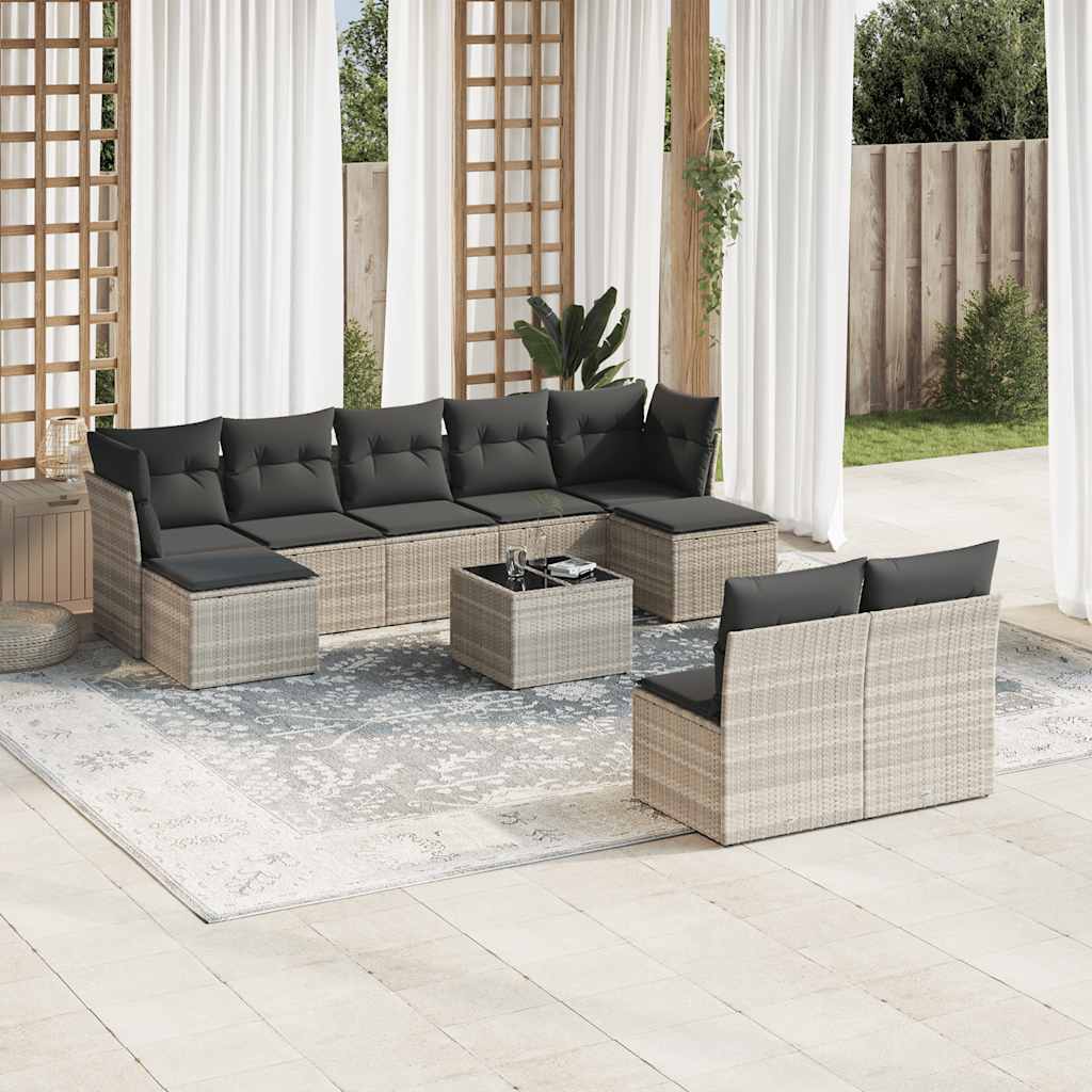 9-tlg. Garten-Sofagarnitur mit Kissen Schwarz Poly Rattan