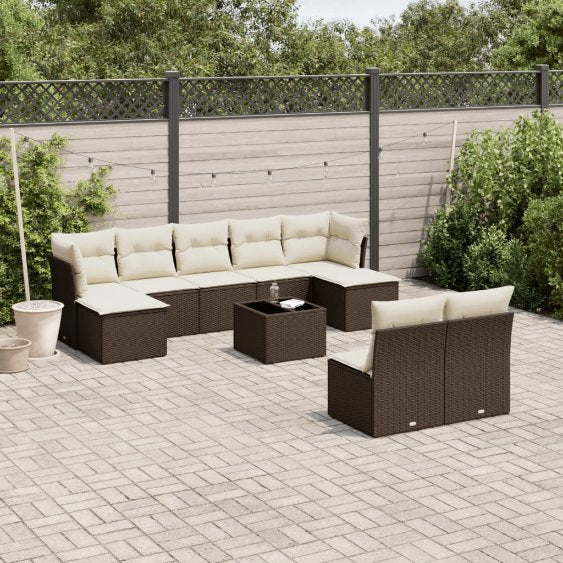 9-tlg. Garten-Sofagarnitur mit Kissen Schwarz Poly Rattan