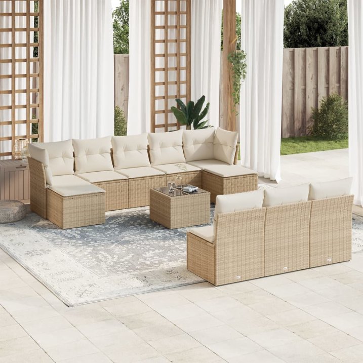 vidaXL 10-tlg. Garten-Sofagarnitur mit Kissen Schwarz Poly Rattan
